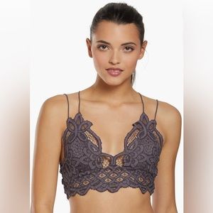 Free People Adella Lace Scalloped Ruched Bralette Bra Gray Blue Size Small